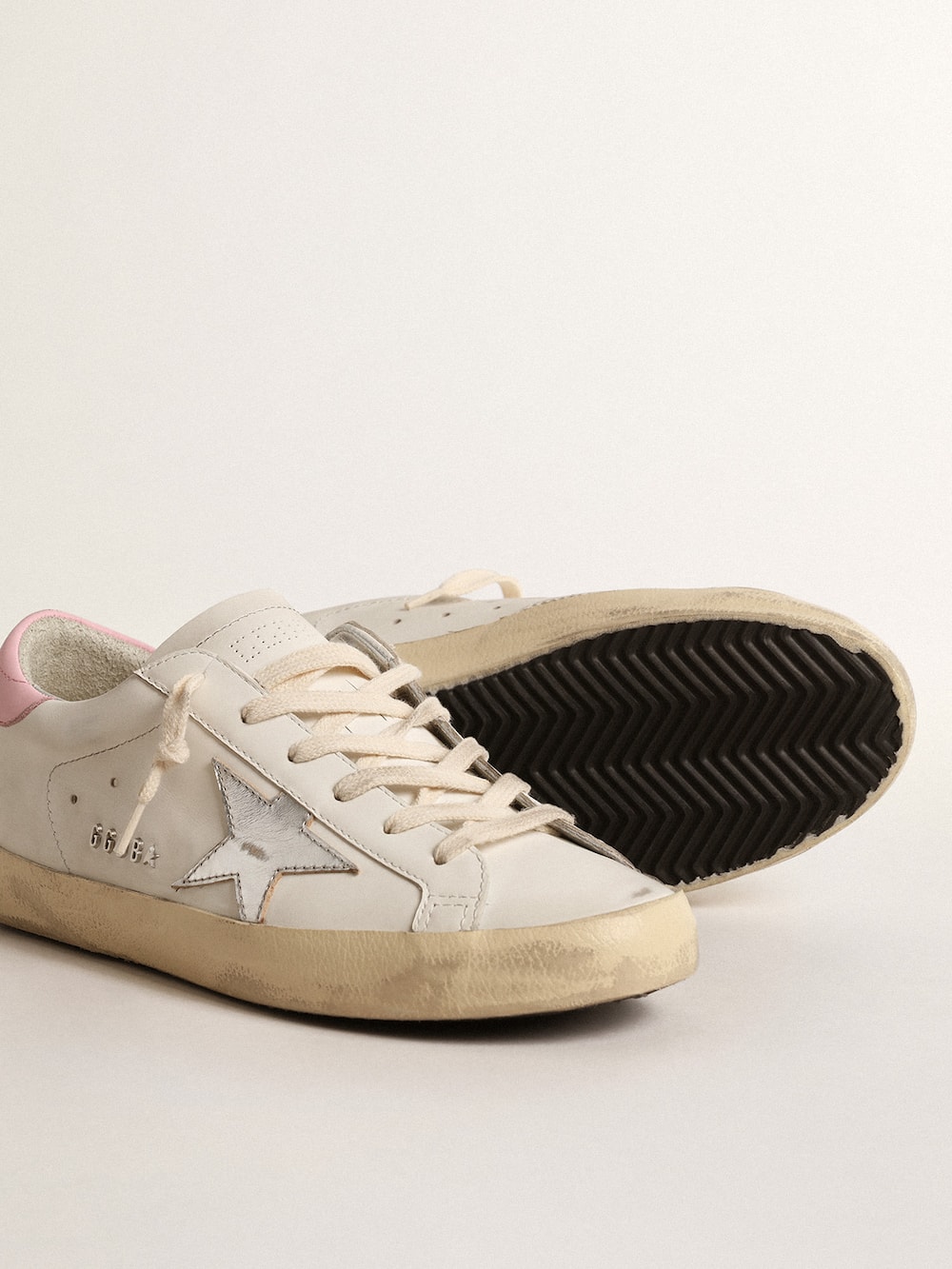 Golden Goose - Women's Super-Star with silver leather star and pink heel tab in 