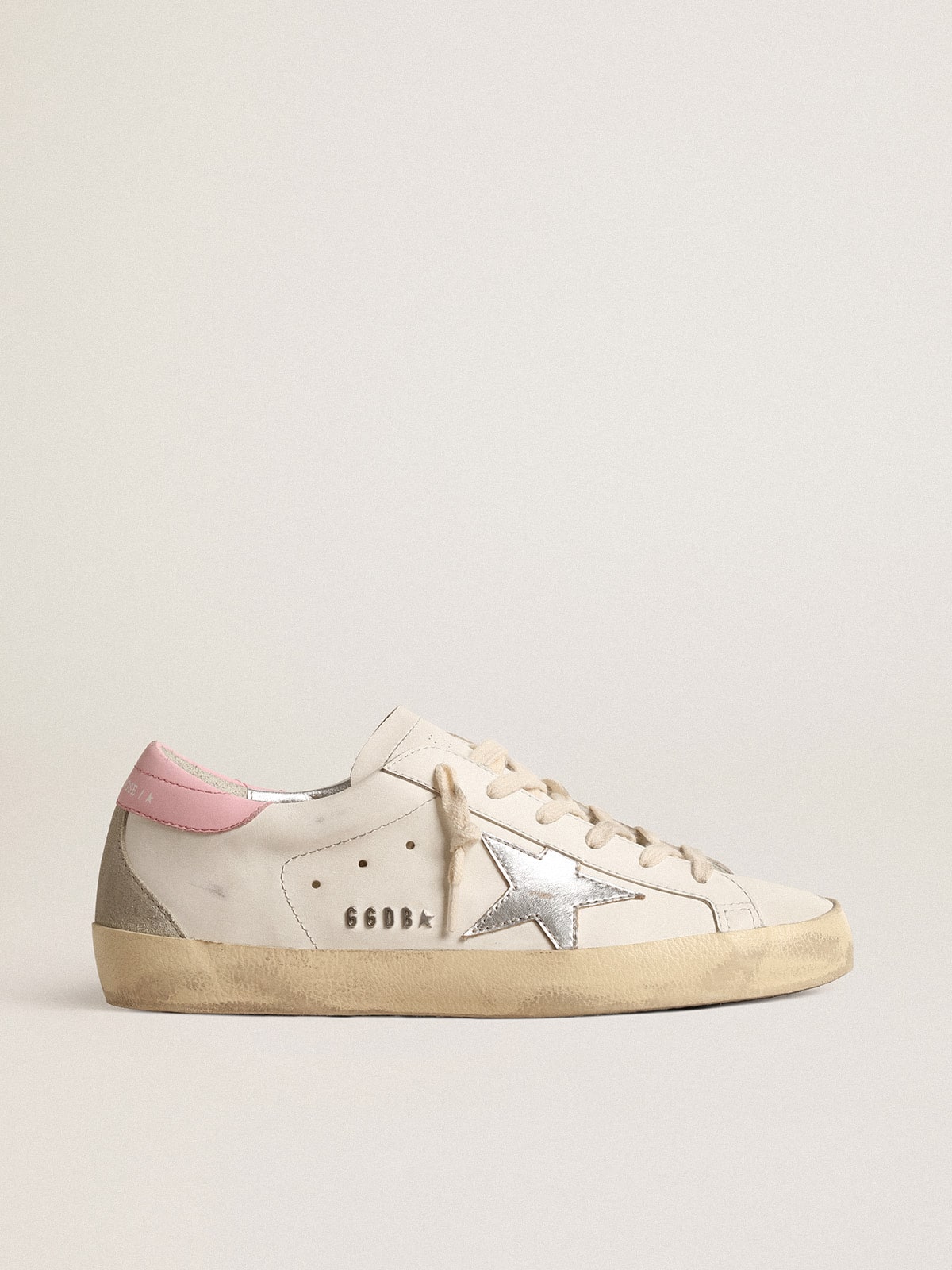 Women's Super-Star with silver leather star and pink heel tab | Golden Goose