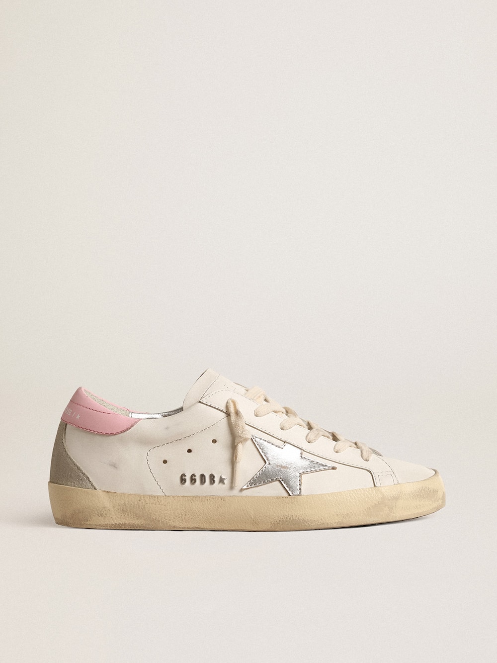 Golden Goose - Women's Super-Star with silver leather star and pink heel tab in 