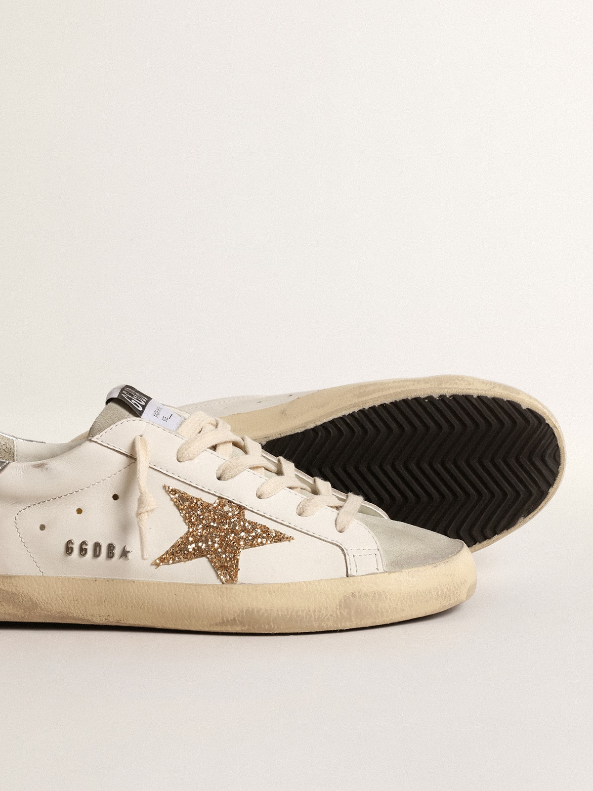 Women's Super-Star with gold glitter star and ice-gray suede inserts