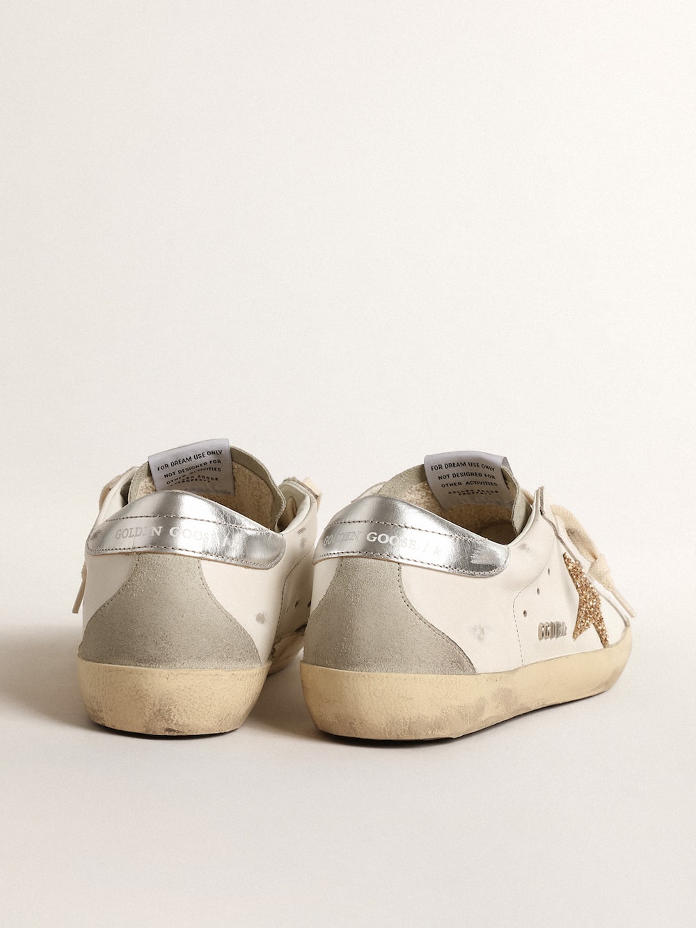 Golden Goose - Women's Super-Star with gold glitter star and ice-gray suede inserts in 