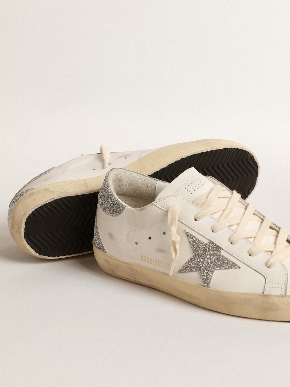 Golden Goose - Women’s Super-Star with silver Swarovski crystal star and heel tab in 