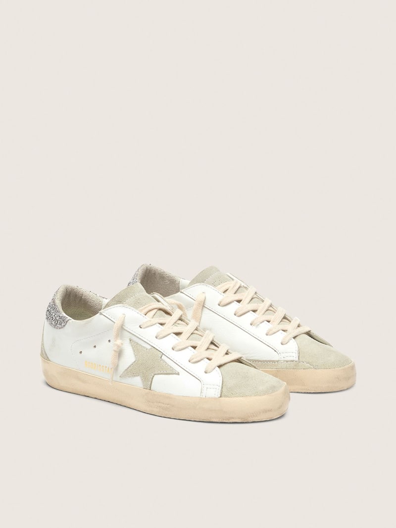 Golden Goose - Super-Star Donna con stella grigia e talloncino in glitter argento in 