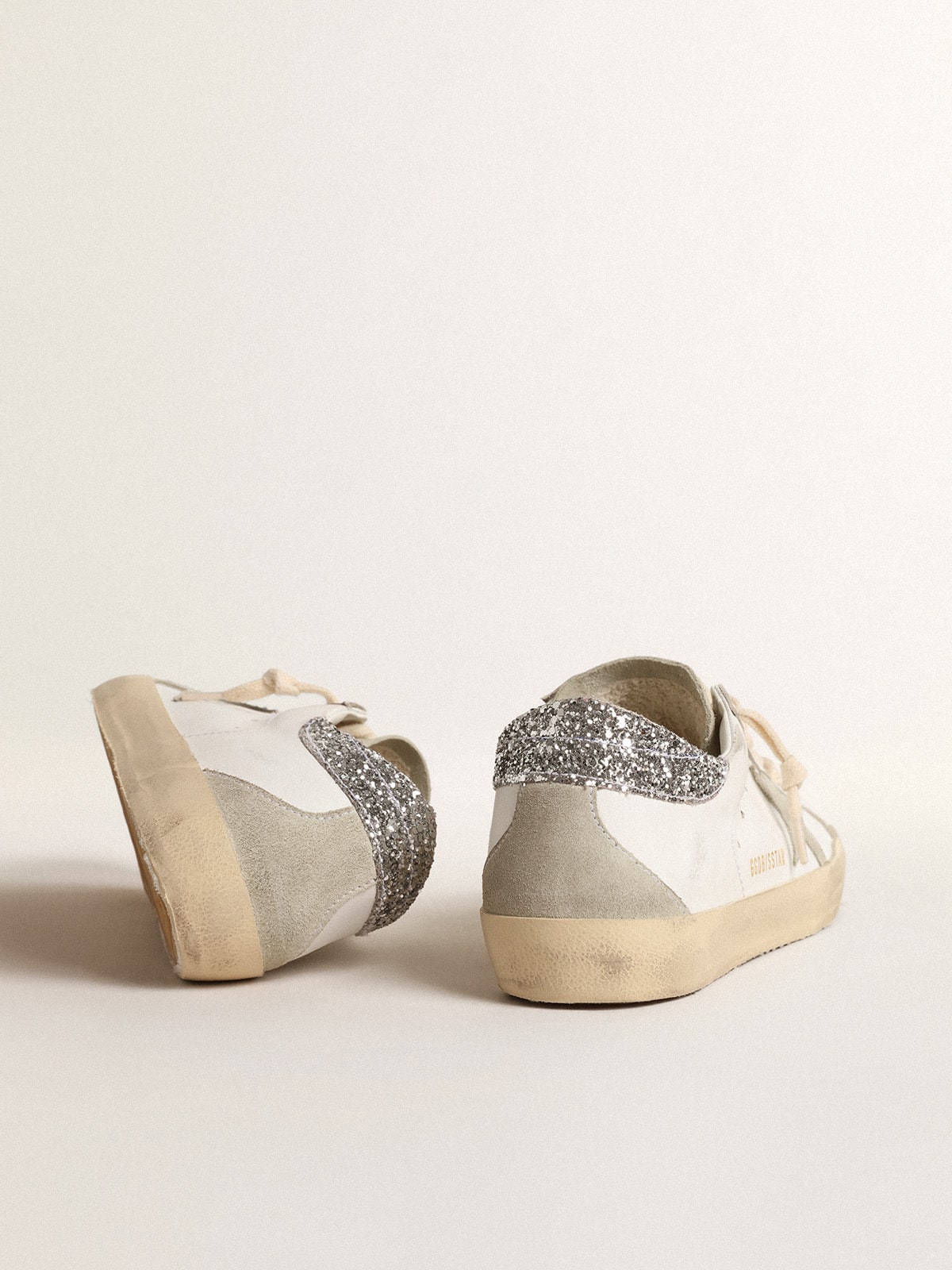 Golden Goose - Women's Super-Star with gray star and silver glitter heel tab in 