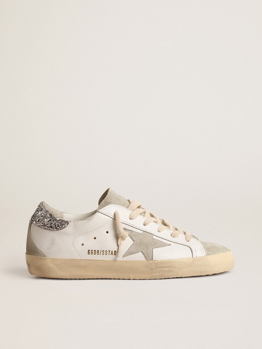 Golden Goose - Women's Super-Star with gray star and silver glitter heel tab in 