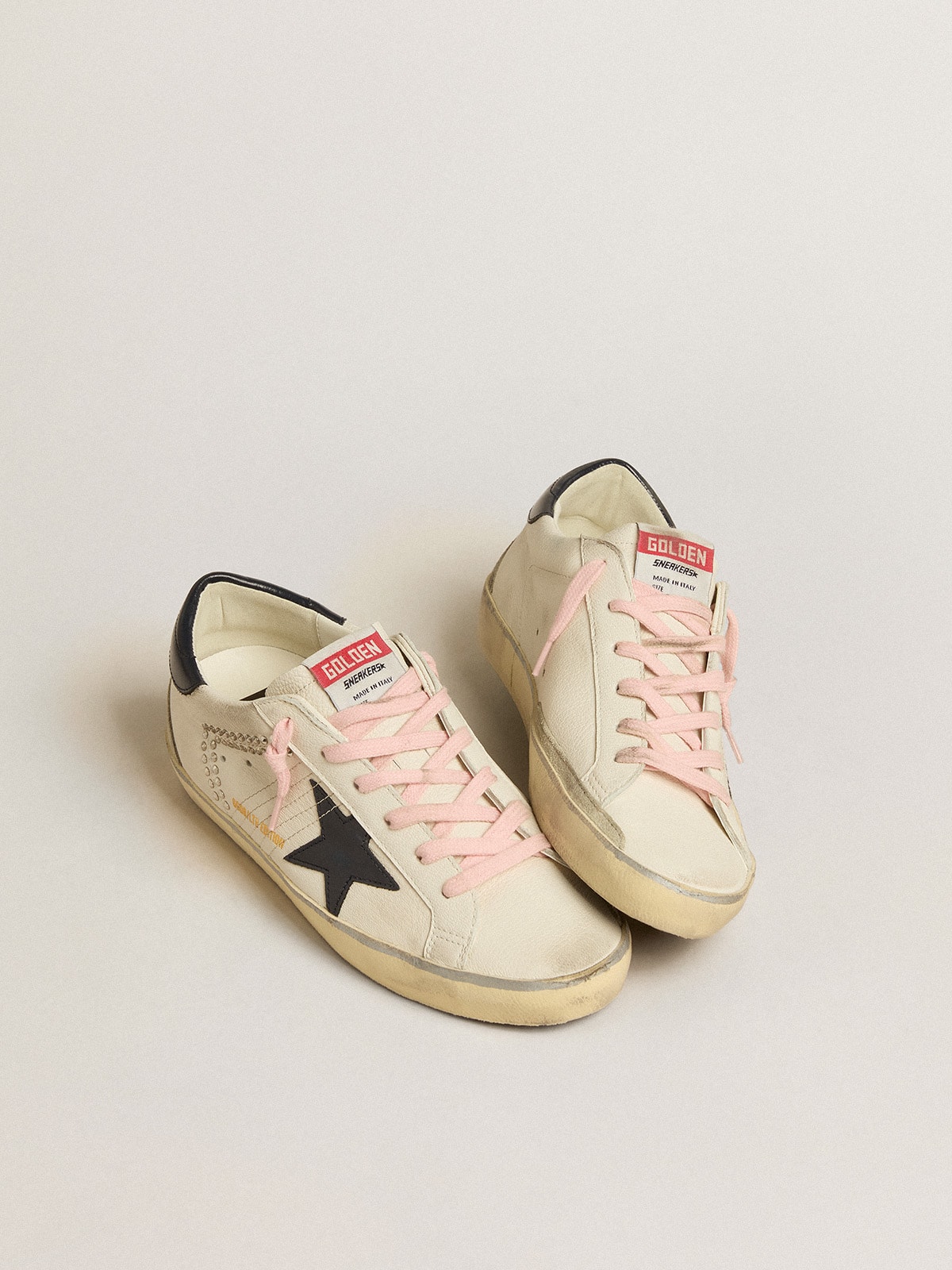 Golden Goose - Women's Super-Star LTD with blue leather star and decorative studs in 