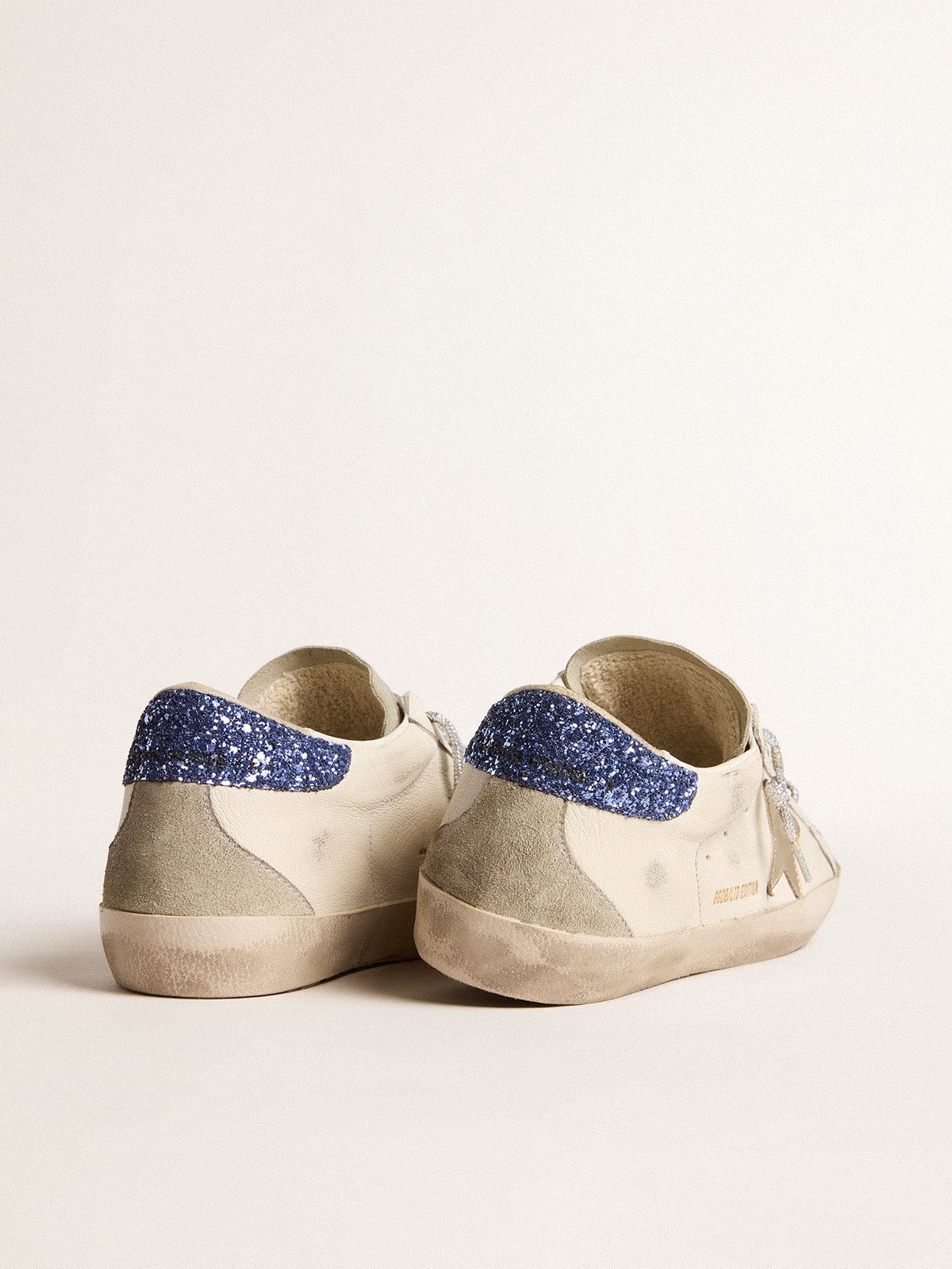 Golden Goose - Women's Super-Star LTD in nappa leather with platinum star and blue glitter heel tab in 