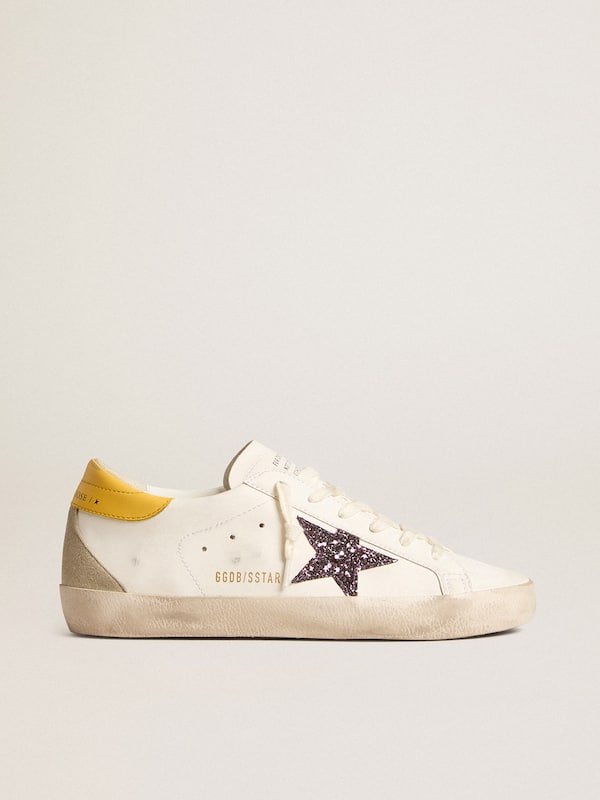 Golden Goose - Women’s Bio-based Super-Star with red glitter star and leather heel tab in 