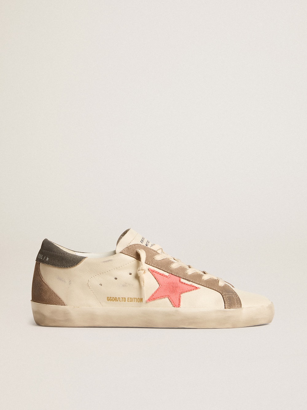 Golden Goose - Super-Star LTD with pink gabardine star and gray suede heel tab in 