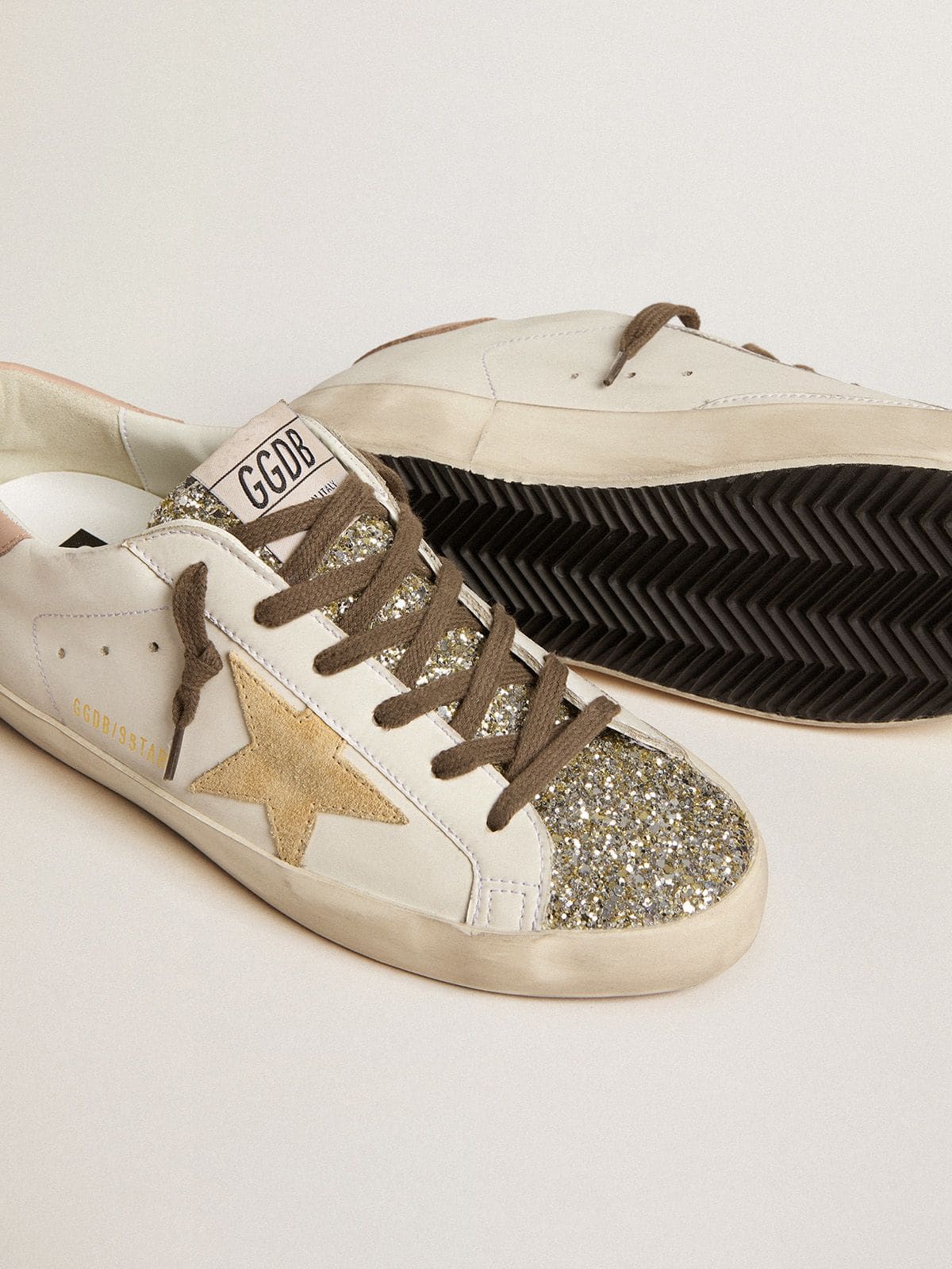 Golden Goose - Women’s Bio-based Super-Star with platinum glitter tongue in 