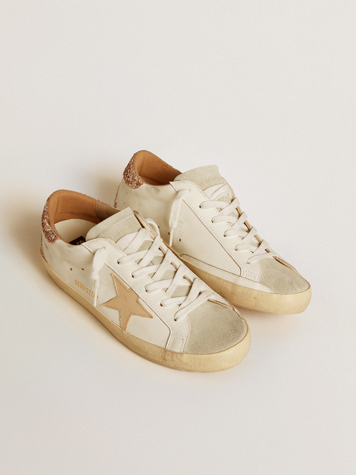 Super Star with nude leather star and gold glitter heel tab Golden Goose