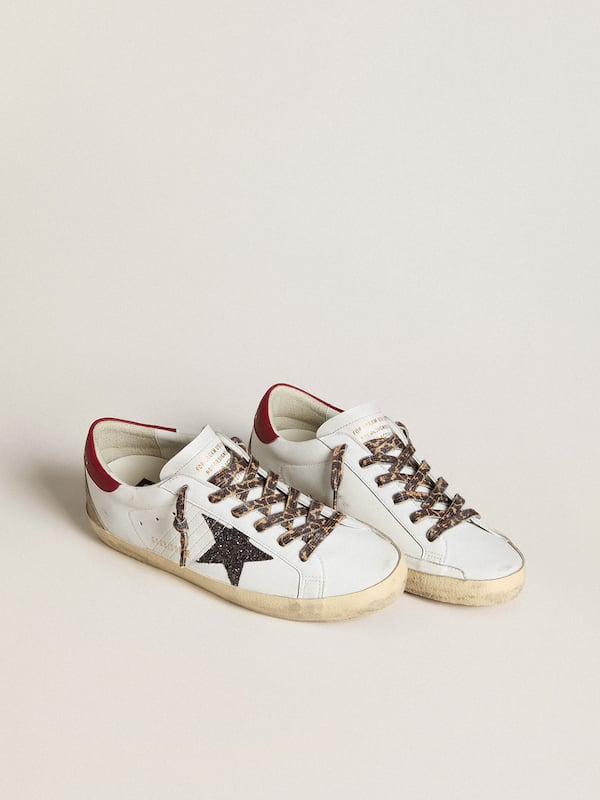 Golden Goose - Women's Super-Star in nappa with glitter star and red nappa heel tab in 