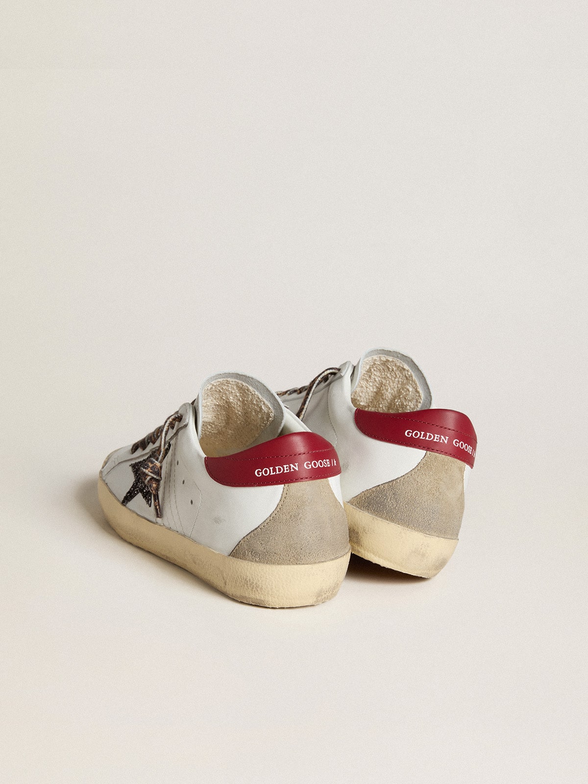 Golden Goose - Super-Star Donna in nappa con stella in glitter e talloncino in nappa rossa in 