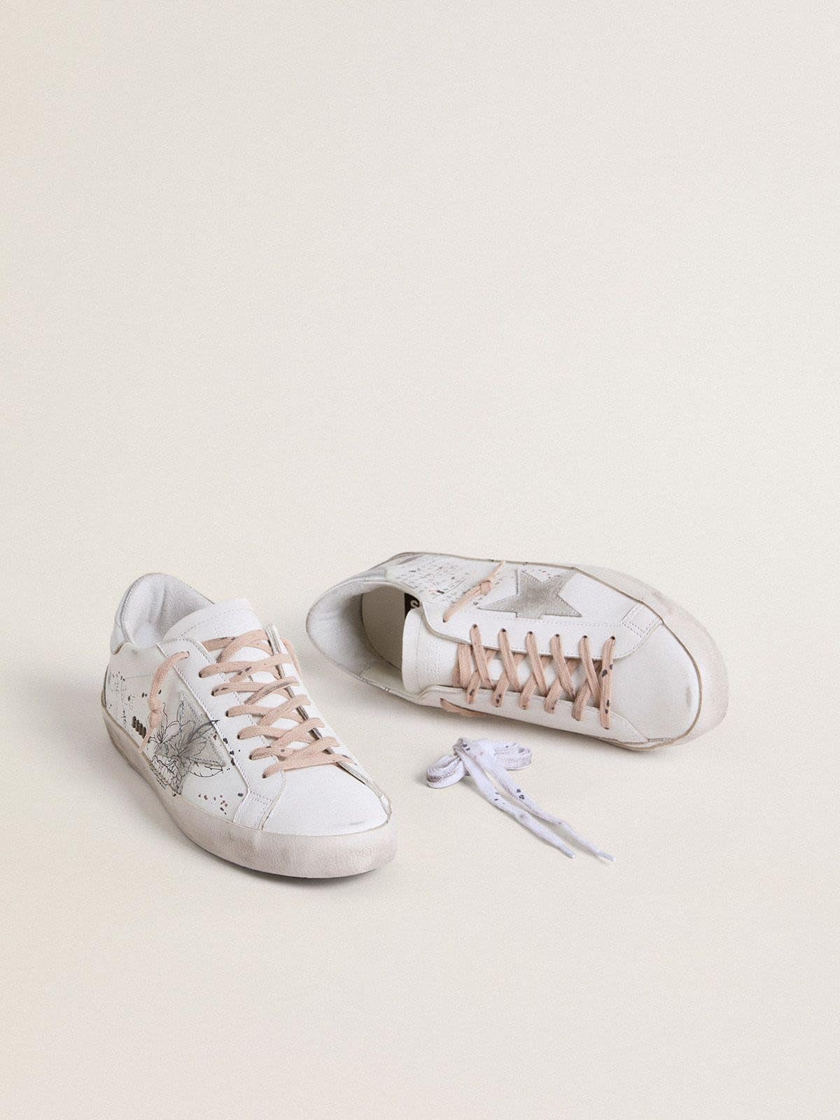 Golden Goose - Women’s Super-Star LTD with ice-gray suede star and black designs in 