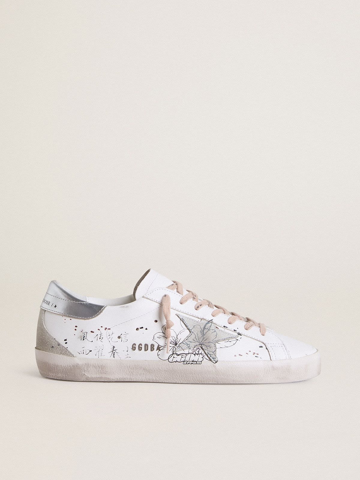 Golden Goose - Women’s Super-Star LTD with ice-gray suede star and black designs in 