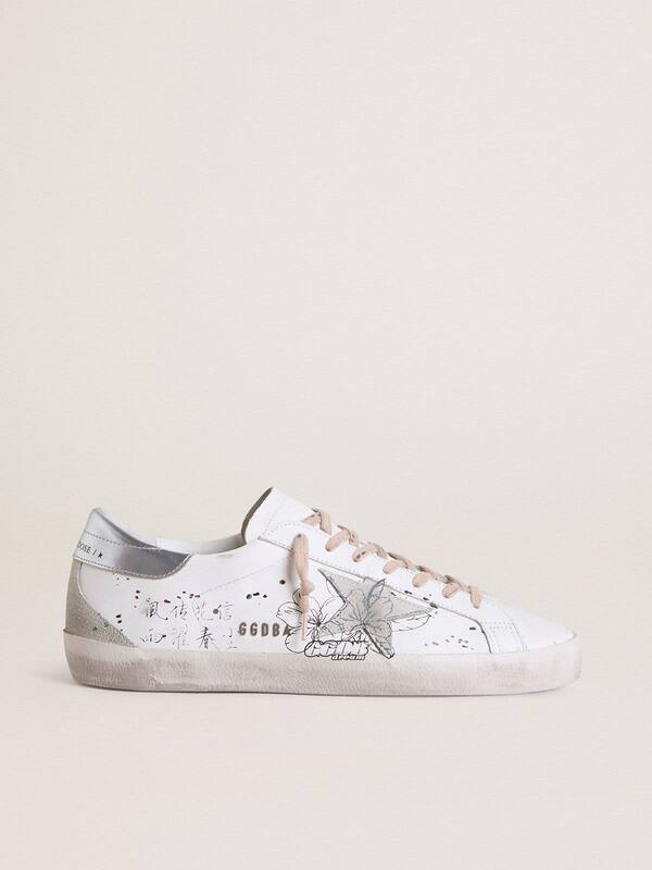 Golden Goose - Women’s Super-Star LTD with ice-gray suede star and black designs in 