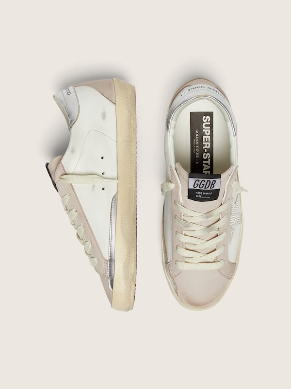 Women&rsquo;s Super-Star in white and powder-pink leather with silver Swarovski crystal star