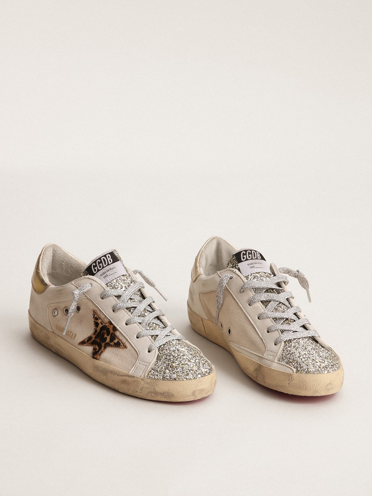 Golden Goose - Women's Super-Star with glitter tongue and leopard pony skin star in 