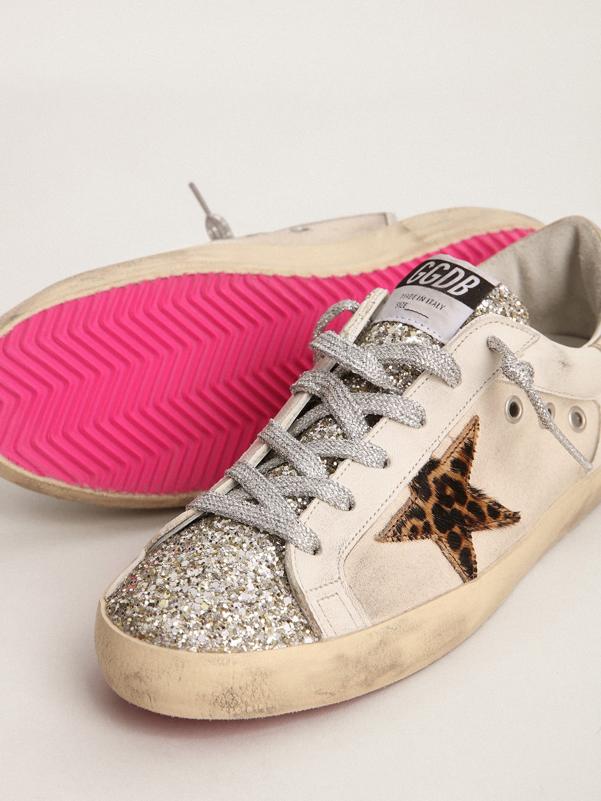 Women's Super-Star with glitter tongue and leopard pony skin star