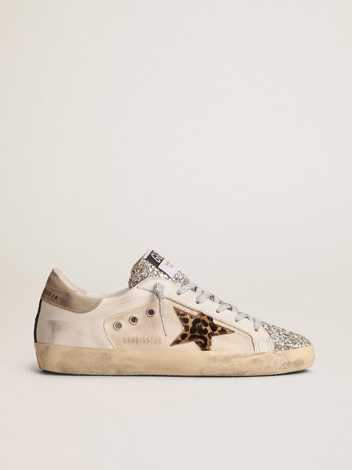 Golden Goose - Women's Super-Star with glitter tongue and leopard pony skin star in 