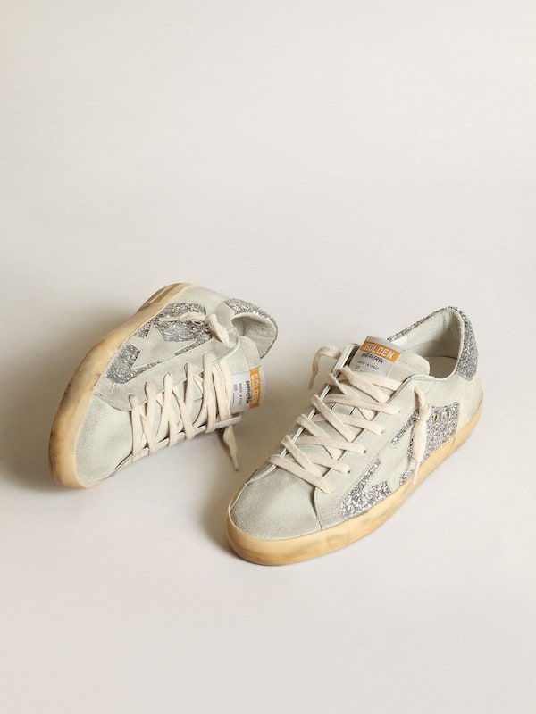 Golden Goose - Women's Super-Star in silver glitter with ice-gray star and inserts in 