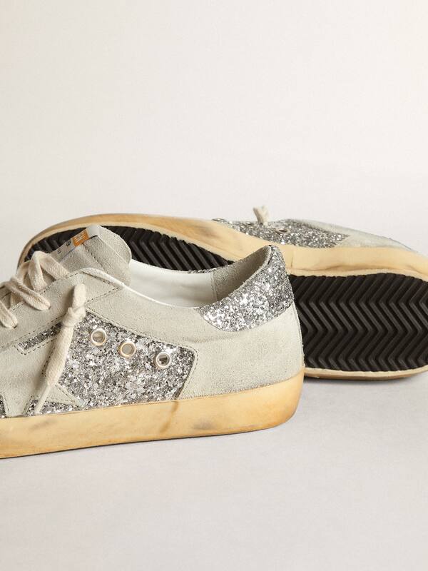 Golden Goose - Super-Star Donna in glitter argento con stella e inserti ghiaccio in 