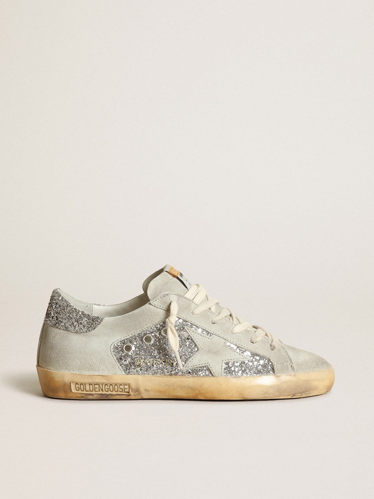 Women s Super Star in silver glitter with ice gray star and inserts Golden Goose