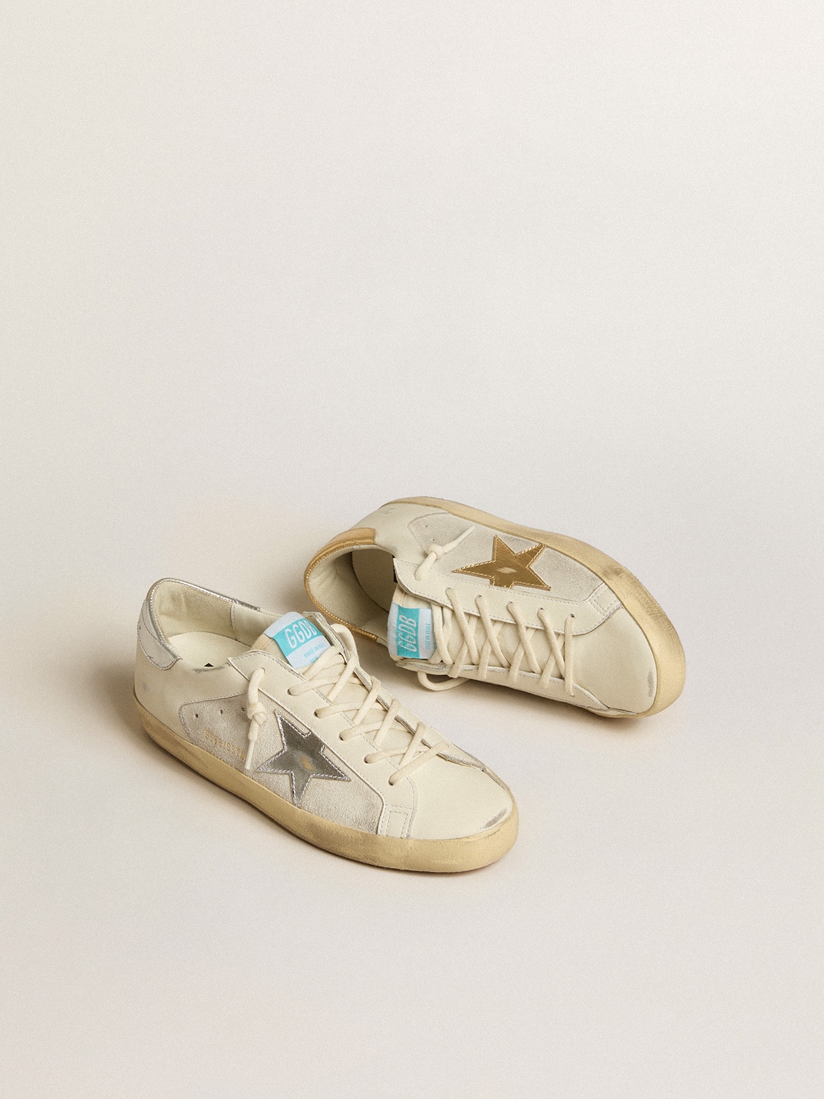 Super-Star in white leather and suede with silver and gold leather star | Golden  Goose