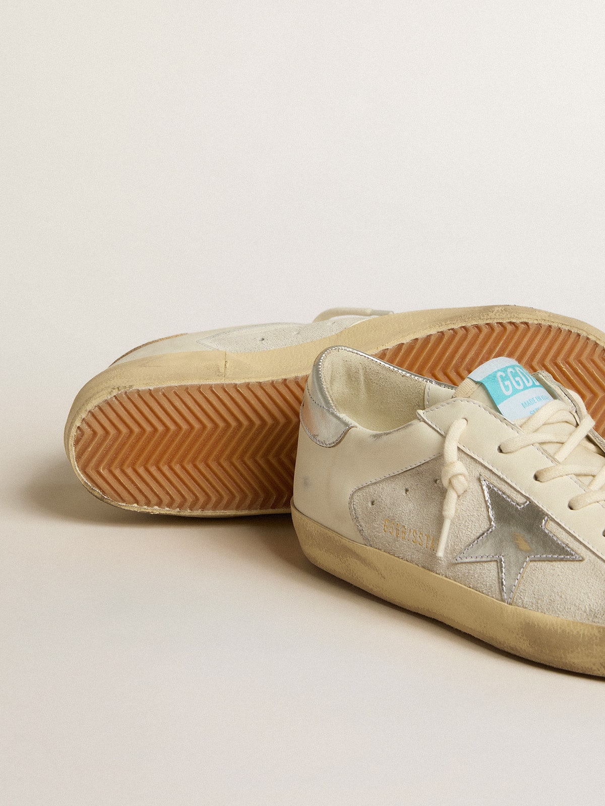 Super-Star in white leather and suede with silver and gold leather star | Golden  Goose