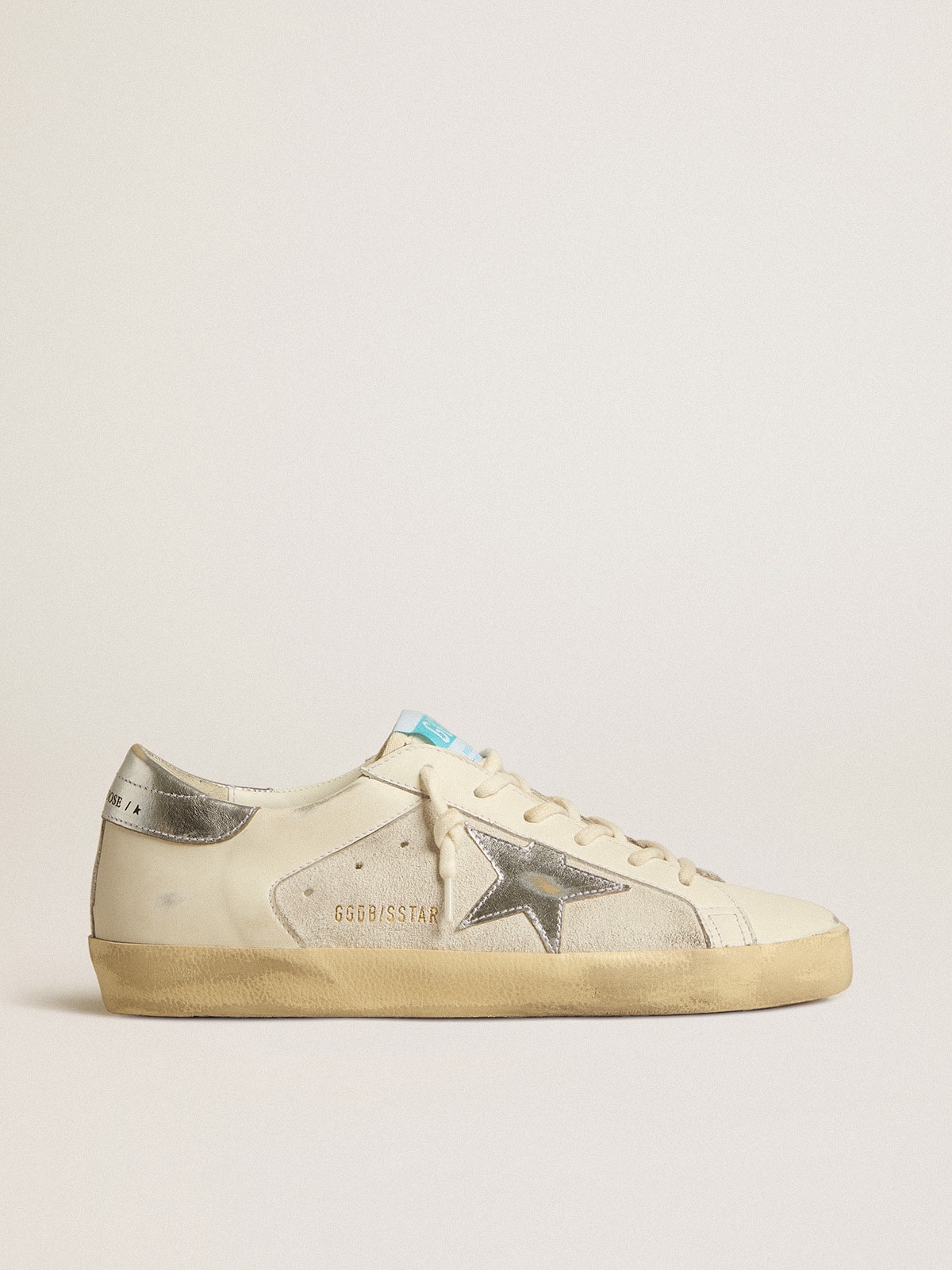 Golden Goose - Super-Star de couro e suede brancos com estrela de couro prateado e dourado in 