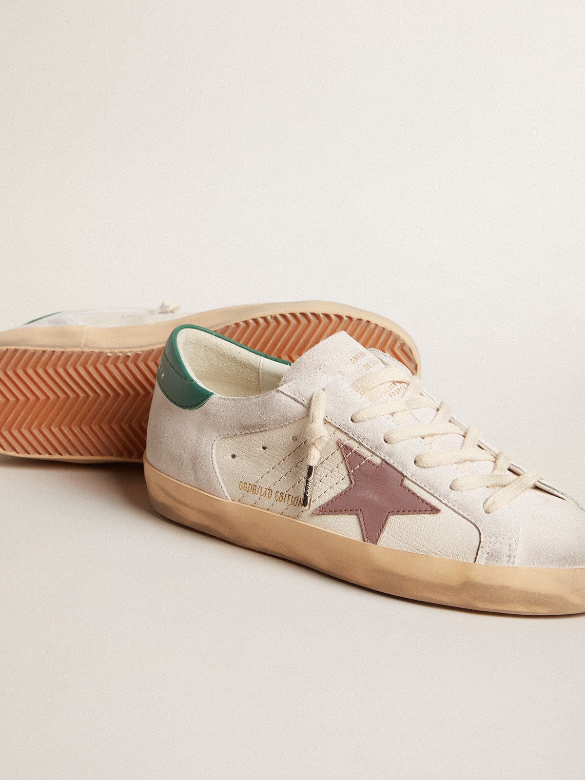 Golden Goose - Super-Star LTD in suede with pink leather star and green heel tab in 