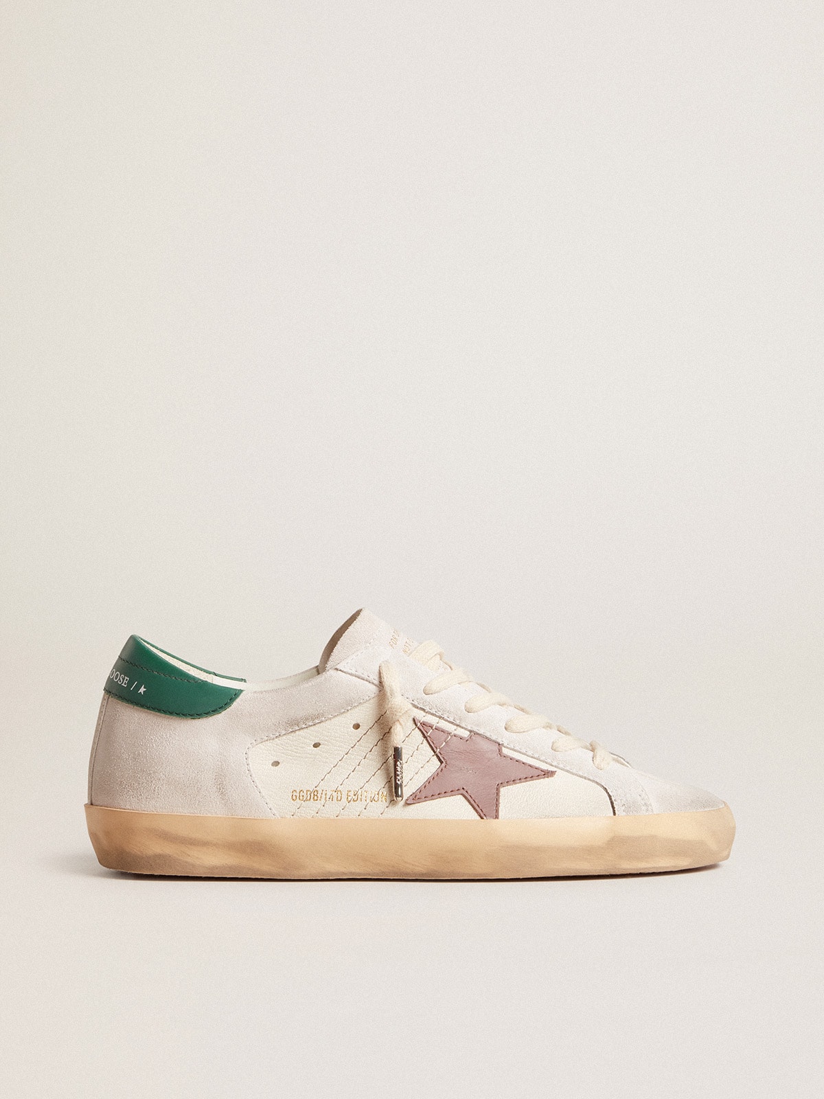 Golden Goose - Super-Star LTD in suede with pink leather star and green heel tab in 