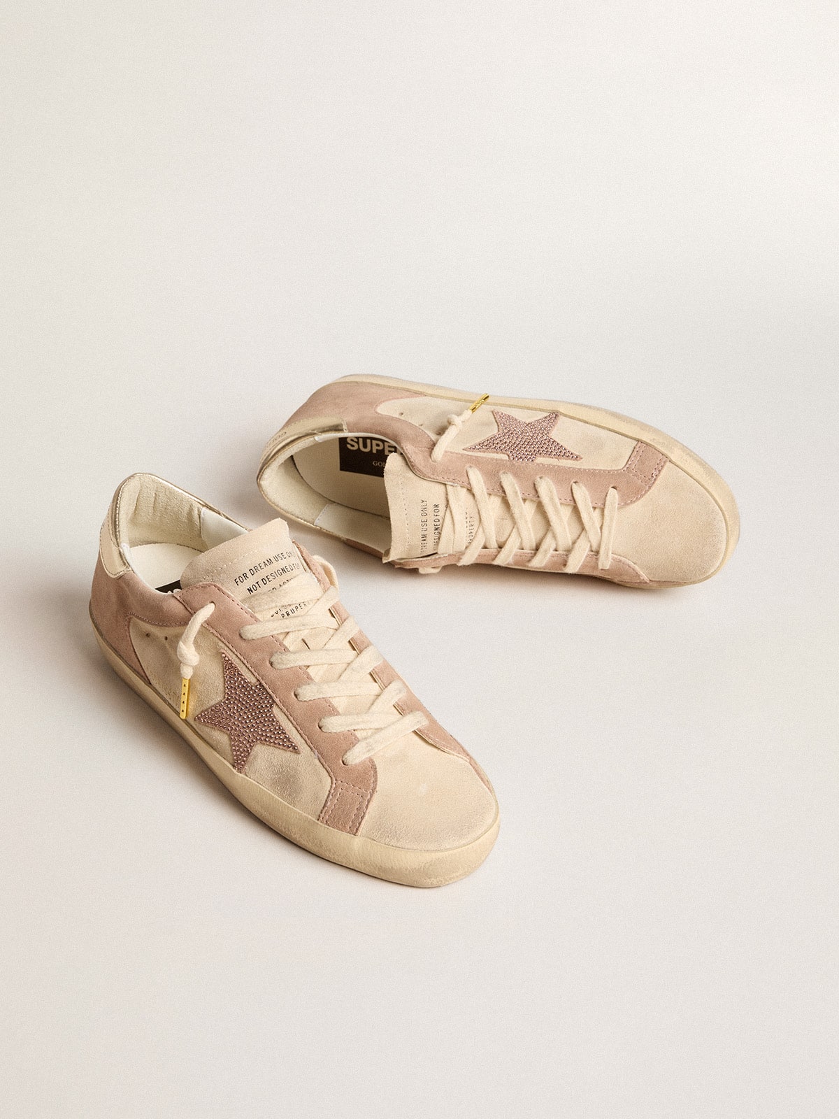 Golden Goose - Woman's Super-Star in pale pink suede with suede star and platinum heel tab in 