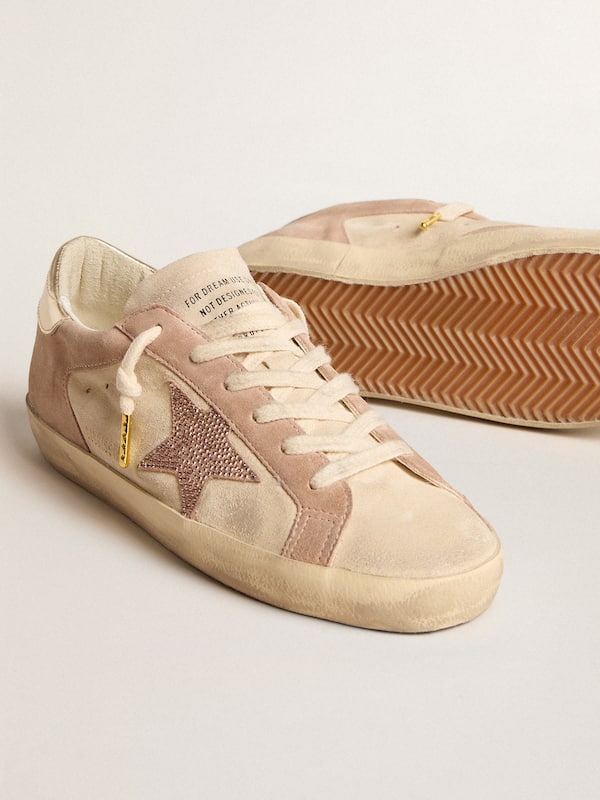 Golden Goose - Woman's Super-Star in pale pink suede with suede star and platinum heel tab in 