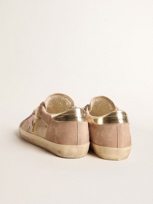 Golden Goose - Woman's Super-Star in pale pink suede with suede star and platinum heel tab in 