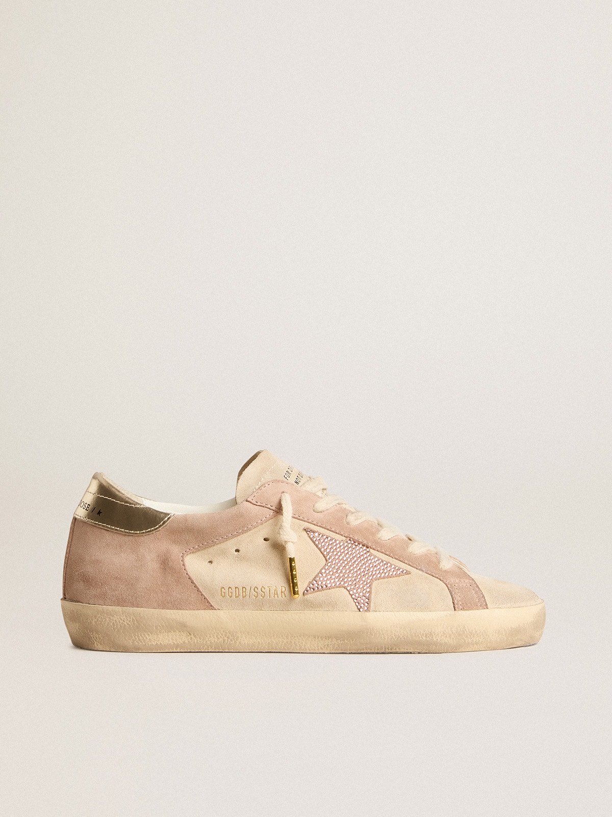 Golden Goose - Woman's Super-Star in pale pink suede with suede star and platinum heel tab in 