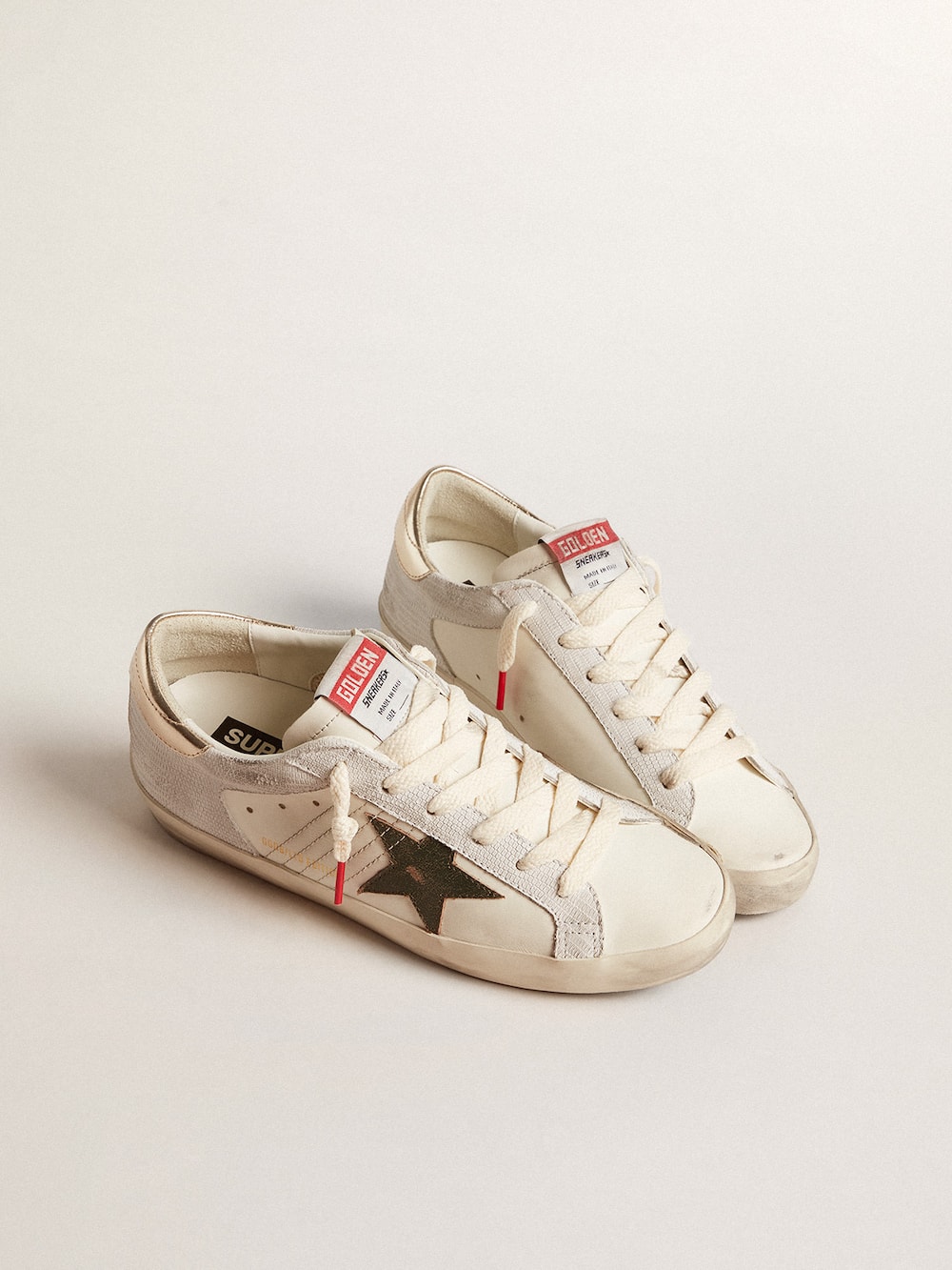 Golden Goose - Super-Star with lizard print with green star and platinum heel tab in 