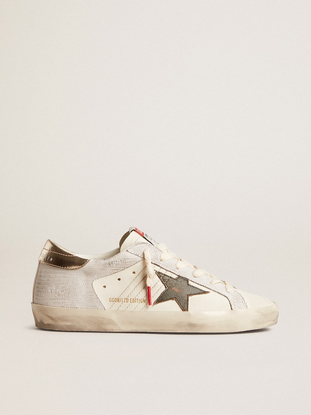 Golden Goose - Super-Star with lizard print with green star and platinum heel tab in 