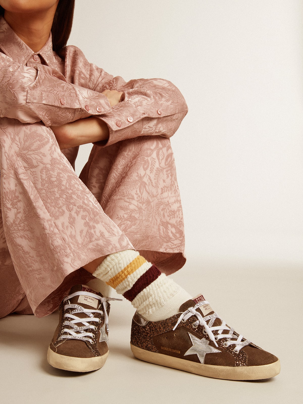 Super Star Donna LTD in glitter marroni e suede con stella e talloncino in pelle Golden Goose