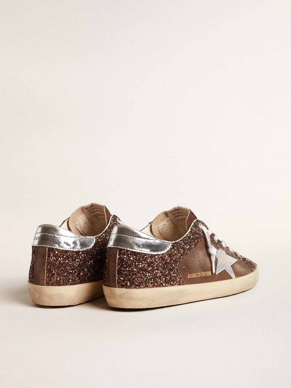 Golden Goose - Women's Super-Star LTD in brown glitter and suede with leather star and heel tab in 