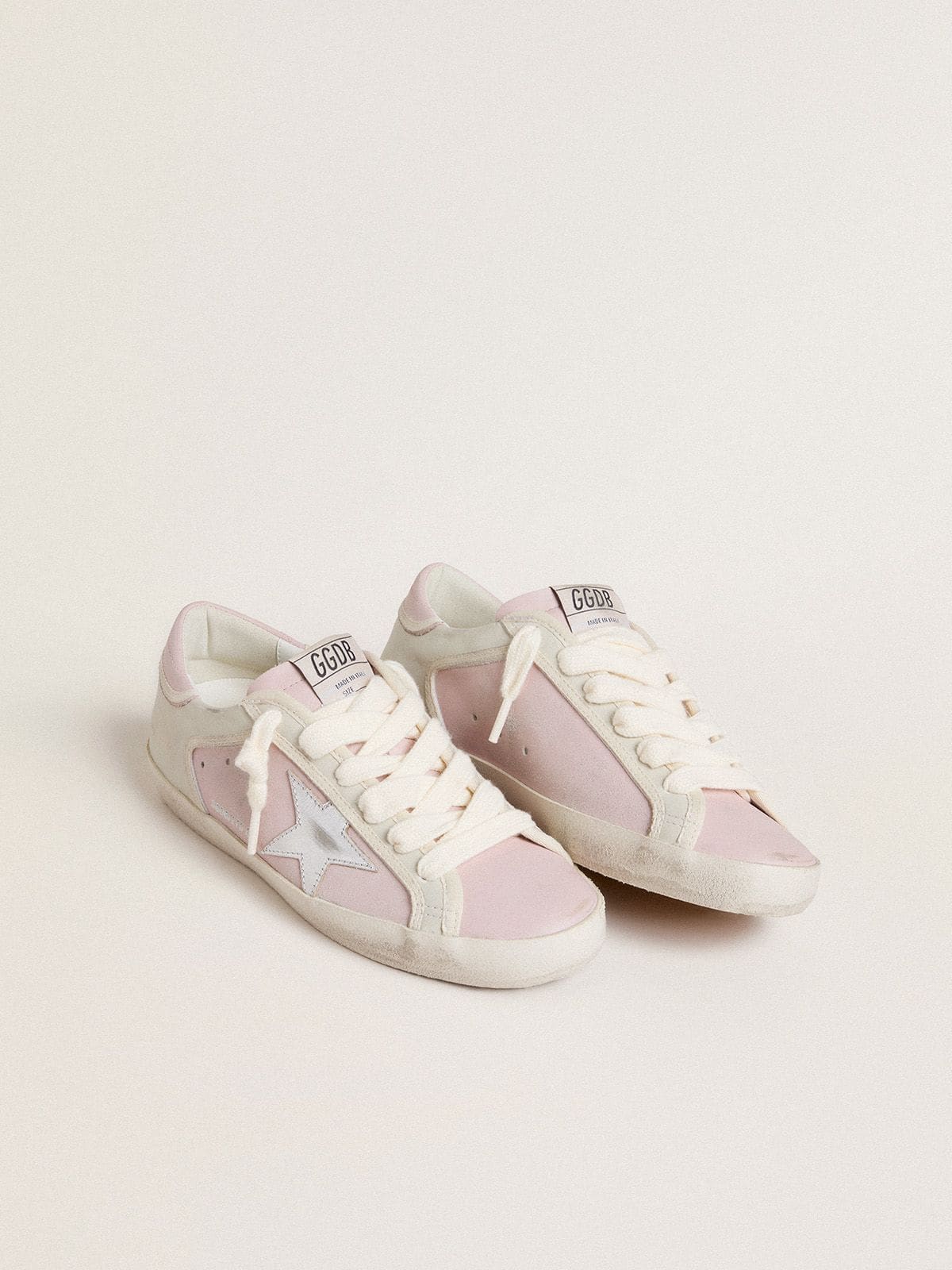 Super-Star LTD in pelle rosa con stella in pelle laminata argento e talloncino in pelle rosa