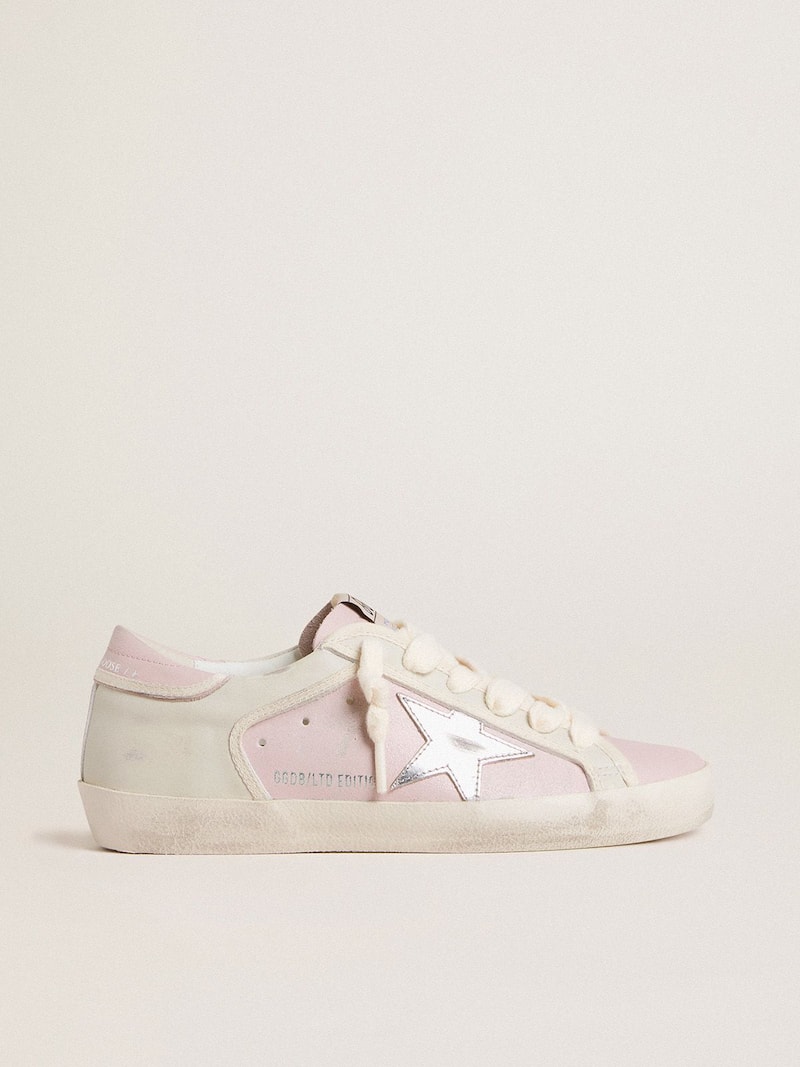 Super-Star LTD in pelle rosa con stella in pelle laminata argento e talloncino in pelle rosa