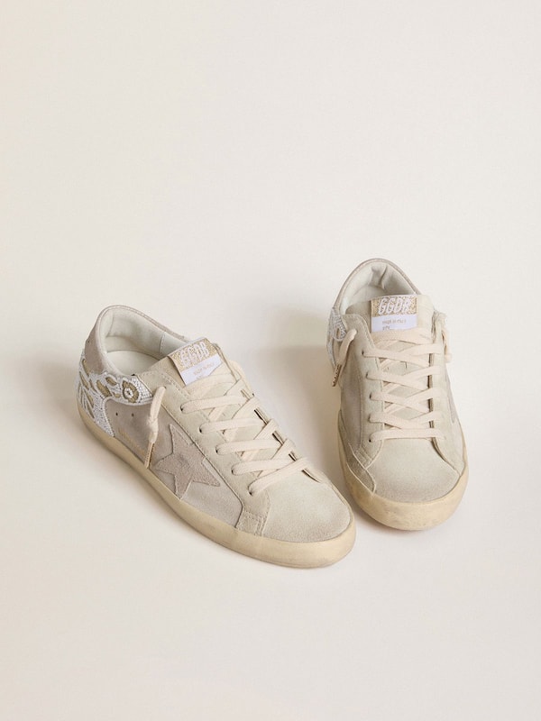 Women's Super-Star in beige suede with bead embroidery and laminated suede star