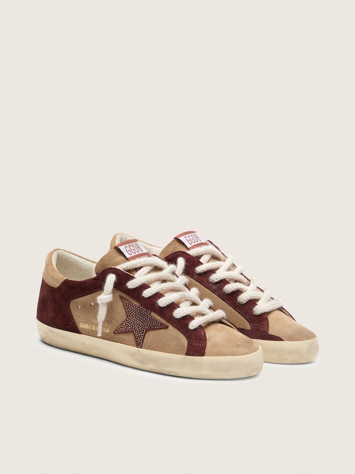 Golden Goose - Super-Star LTD donna in suede beige e marrone con stella Swarovski in 
