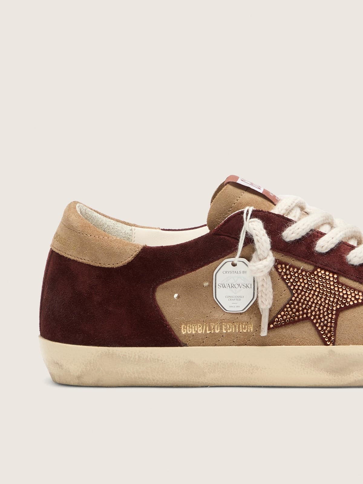 Golden Goose - Super-Star LTD donna in suede beige e marrone con stella Swarovski in 