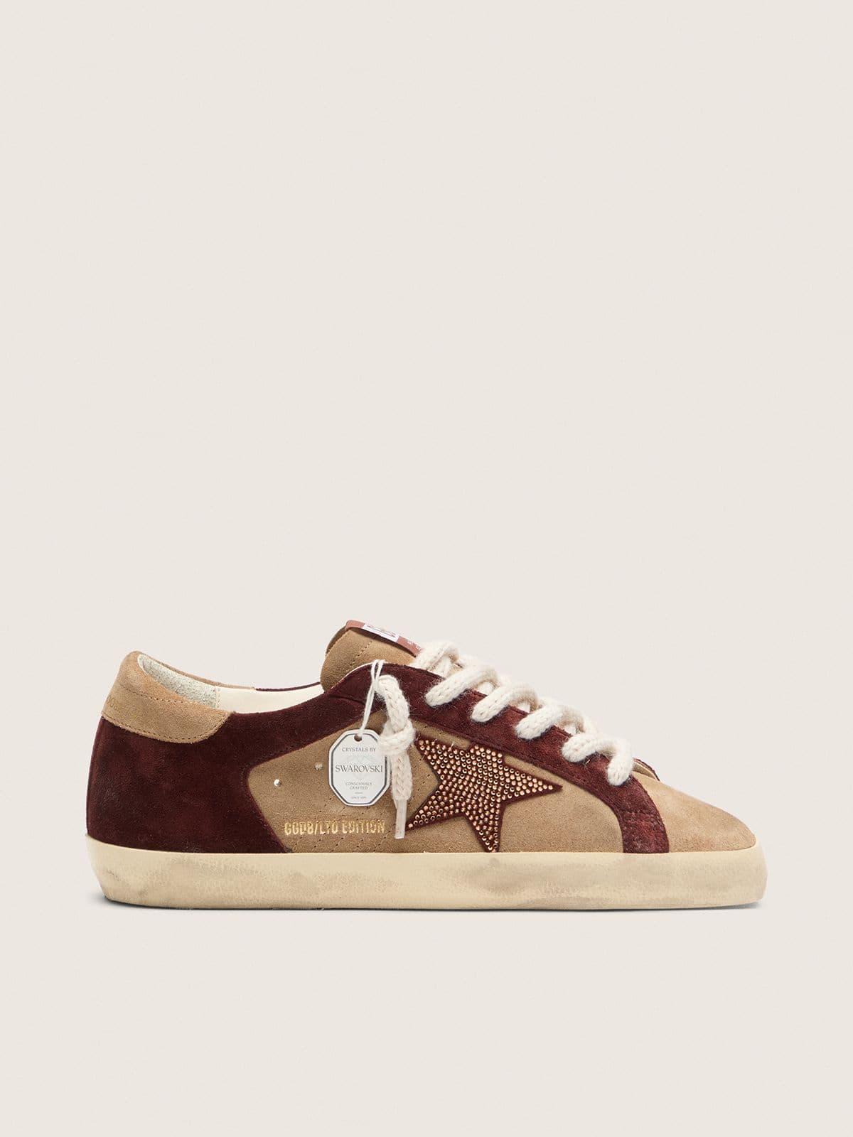 Golden Goose Super-Star LTD donna in suede beige e marrone con stella Swarovski Super-Star beige woman