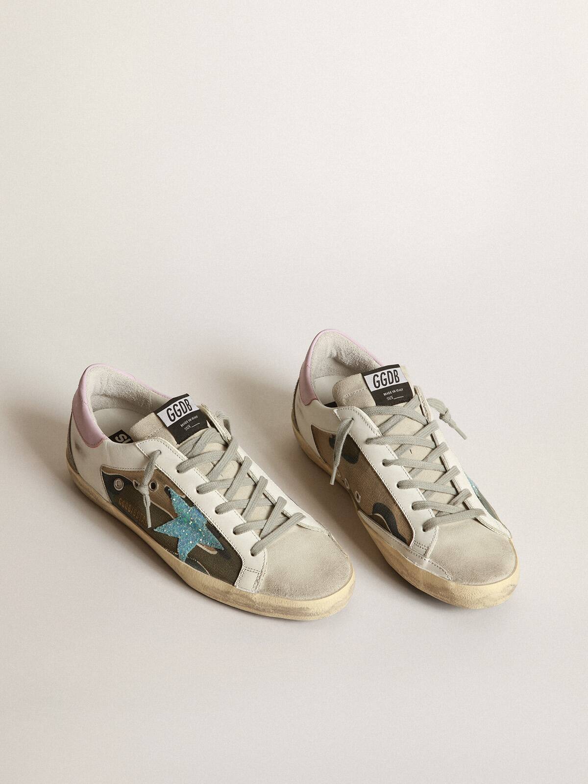 Golden Goose - Camouflage Super-Star sneakers with glittery star and pink heel tab in 
