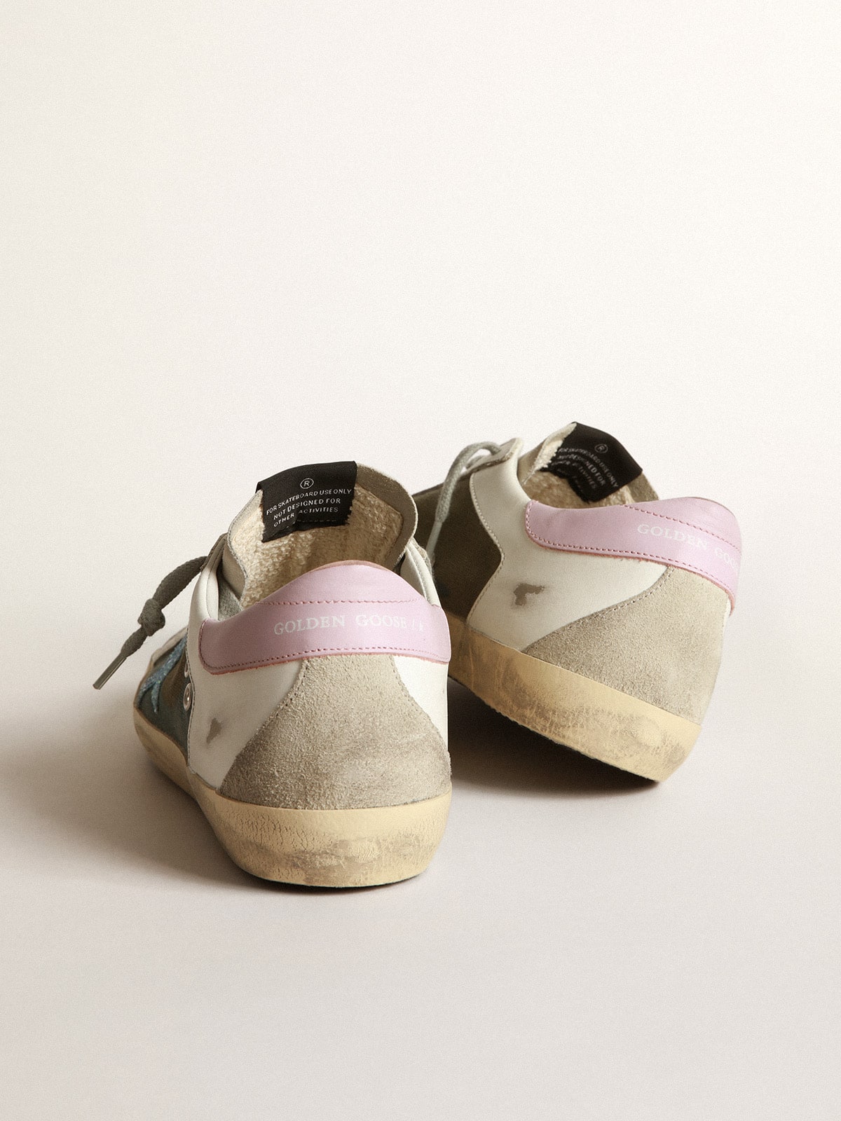 Golden Goose - Camouflage Super-Star sneakers with glittery star and pink heel tab in 