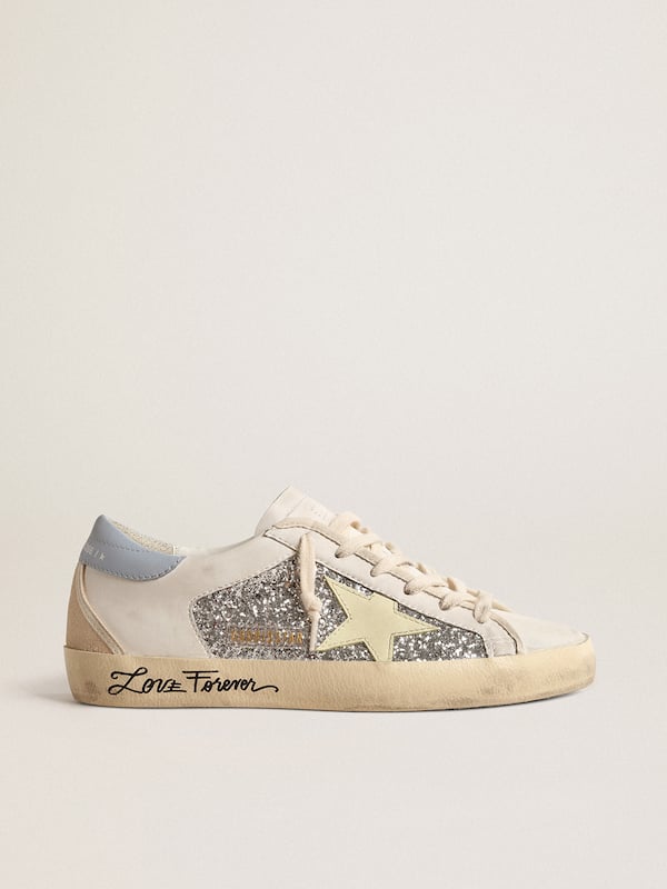 Golden Goose - Bio-based Super-Star with silver glitter and yellow leather star in 