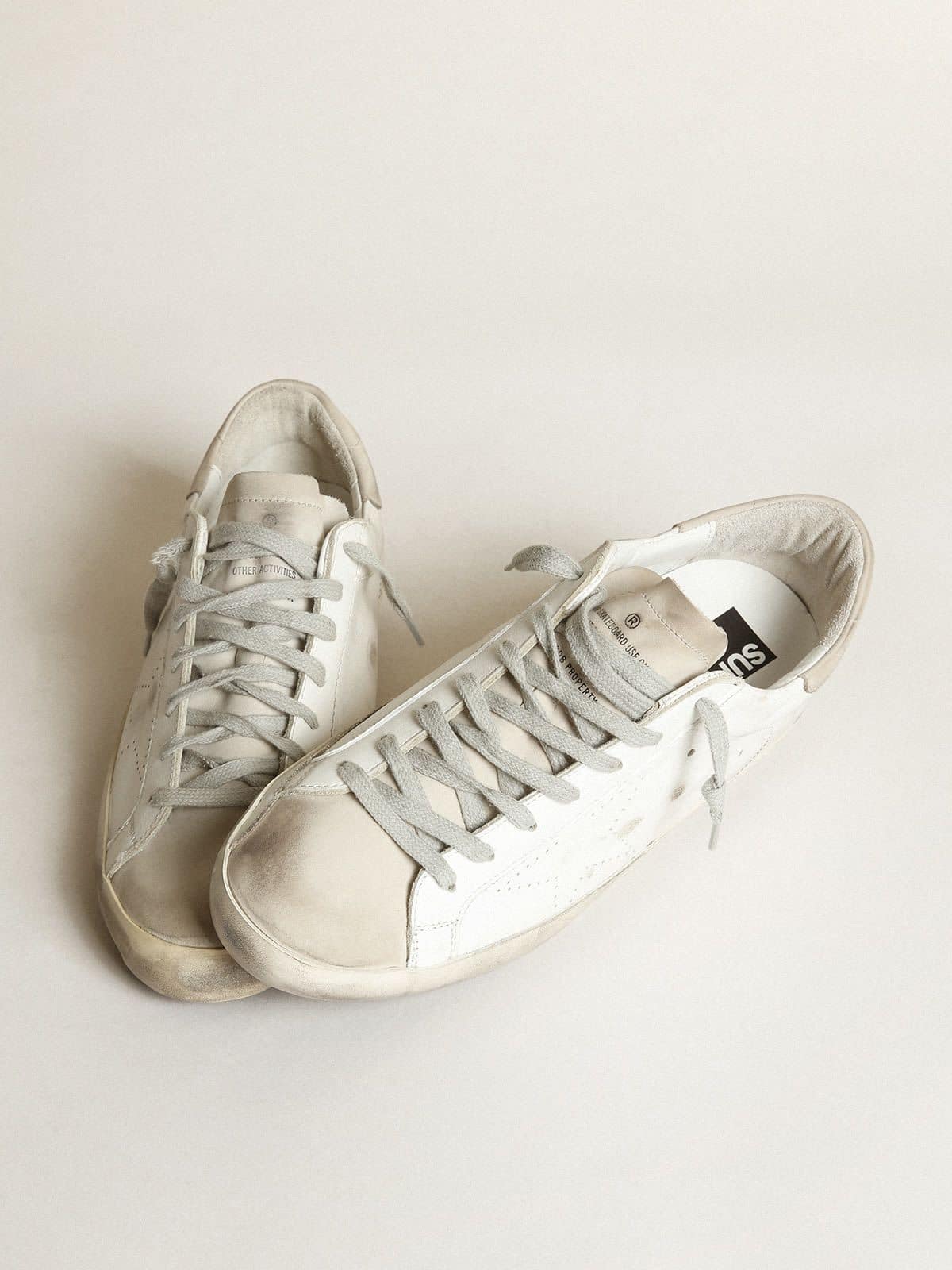 Golden Goose - Women's Super-Star in white leather with perforated star and beige nubuck heel tab in 